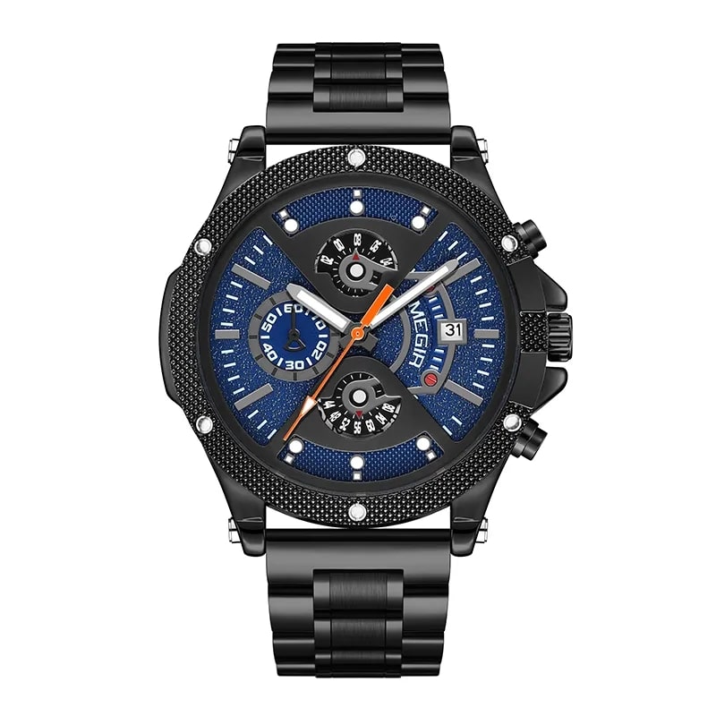 MEGIR 2216 Stainless Steel Chronograph Auto Date Wristwatch