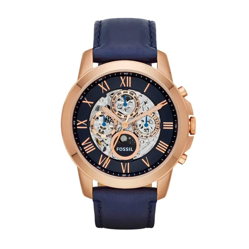 Fossil Men's Watch ME3029; Grant Automatic Navy Leather