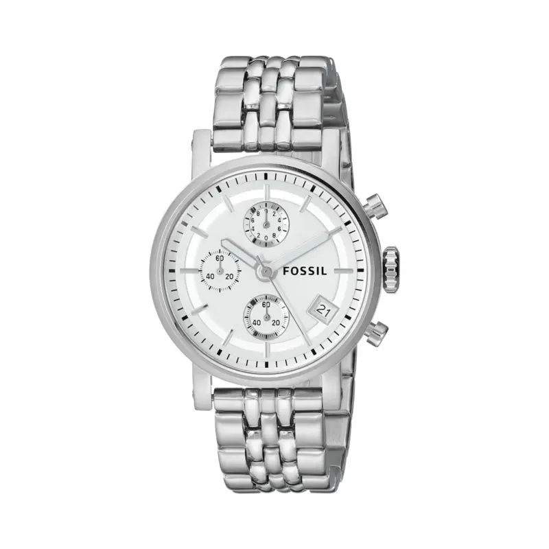 Fossil ES2198 Women's Original Boyfriend Chronograph Watch with Stainless Steel Case and Bracelet.
