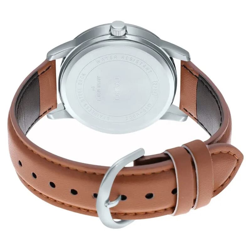 Casio MTP-V005L-2B5 Men's Tan Leather Band Blue Roman Dial Analog Watch