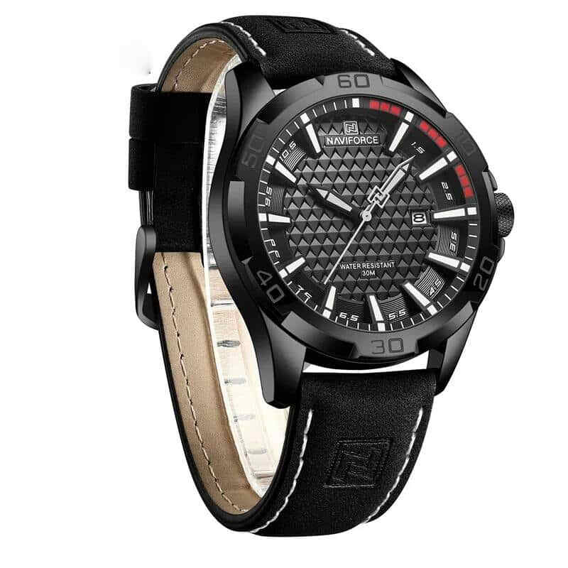 Naviforce mens NF8023 Black Leather Watch
