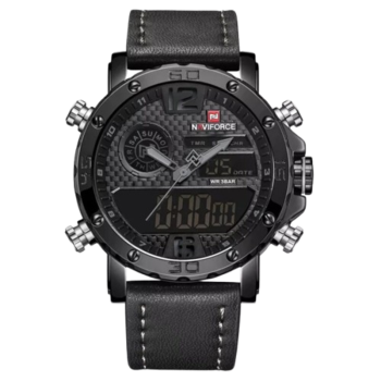 Naviforce Mens Watch NF9134 black leather band Millitary sport