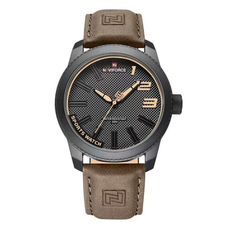 Naviforce Mens Watch NF9202 Brown Strap Analog Luxury Sport