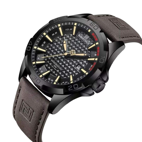 Naviforce mens watch NF8023 beige strap leather fashion sports