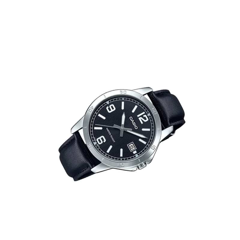 Casio MTP-V004L-1B Men's Black Leather Band Black Dial Date Watch
