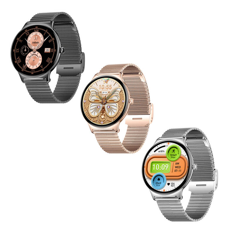 A stylish COLMI V89 smartwatch with a metallic stainless steel strap and HD touchscreen display