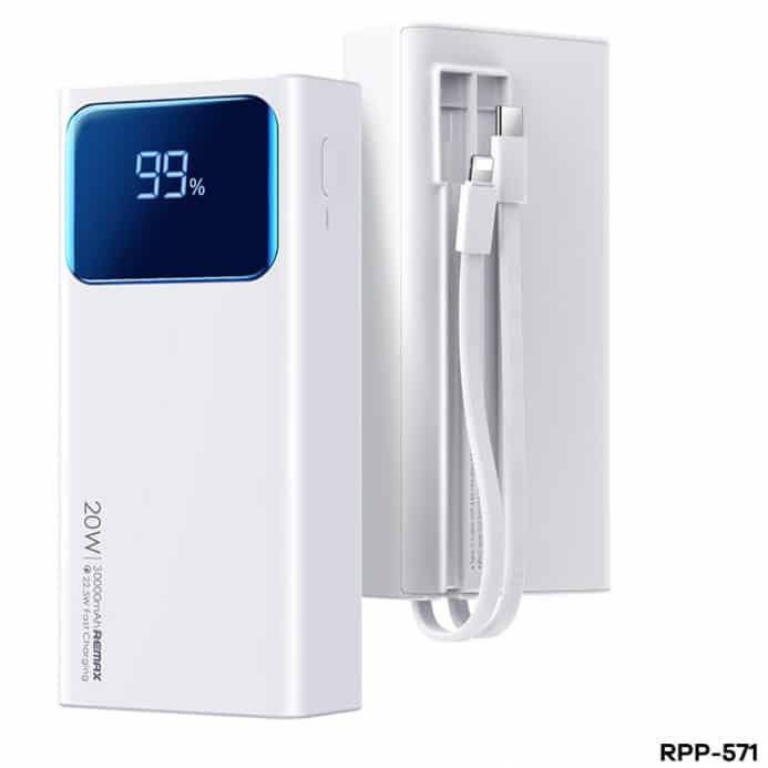 Remax RPP-571 30000mAh 22.5W Fast Charge 20W+22.5W PD+QC Cabled PowerBank