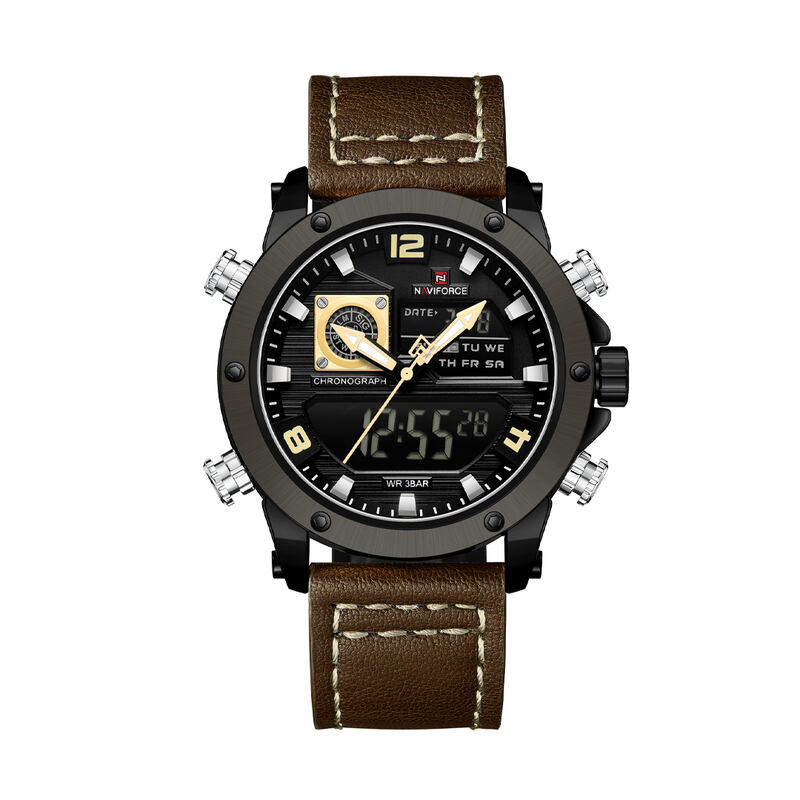 Naviforce NF9236 dual display men’s watch with stainless steel band and analog-digital features