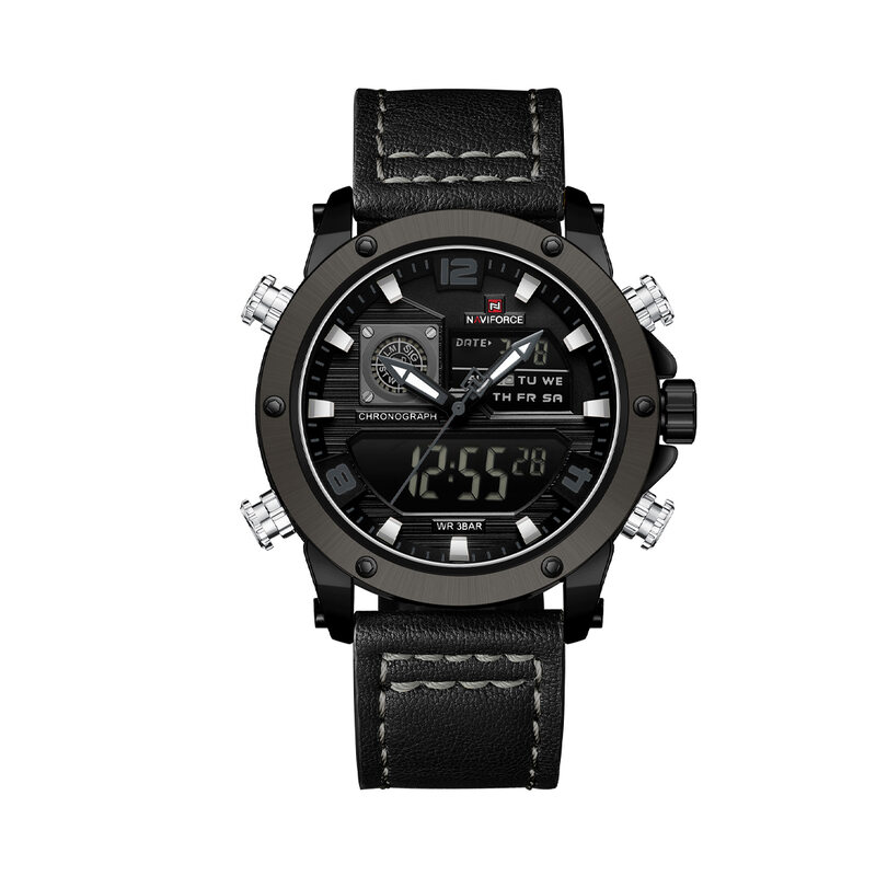 Naviforce NF9236 dual display men’s watch with stainless steel band and analog-digital features