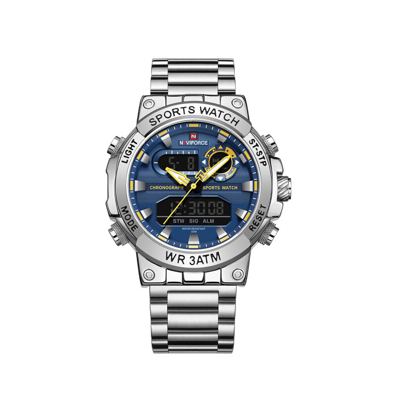 Naviforce NF9237 dual display men’s watch with stainless steel strap and black dial