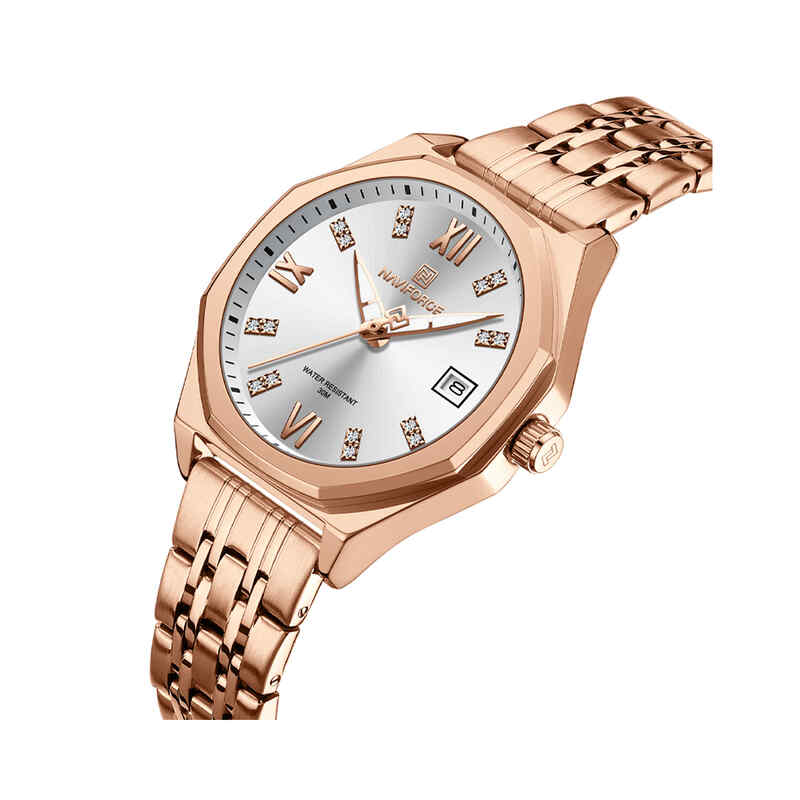 Naviforce NF5052 women’s quartz wristwatch with stainless steel strap and sleek round dial