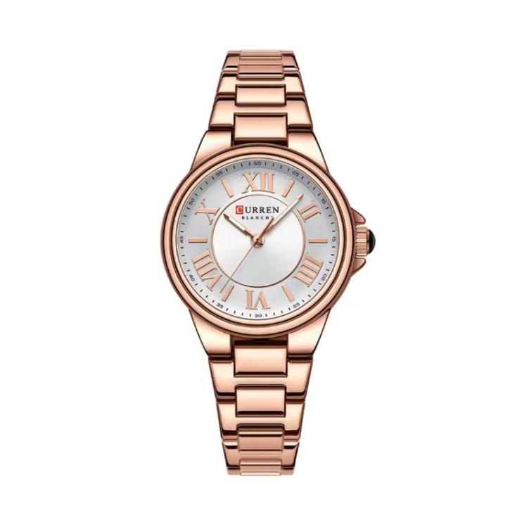 CURREN 9091 men’s wristwatch with brown leather strap and black dial.