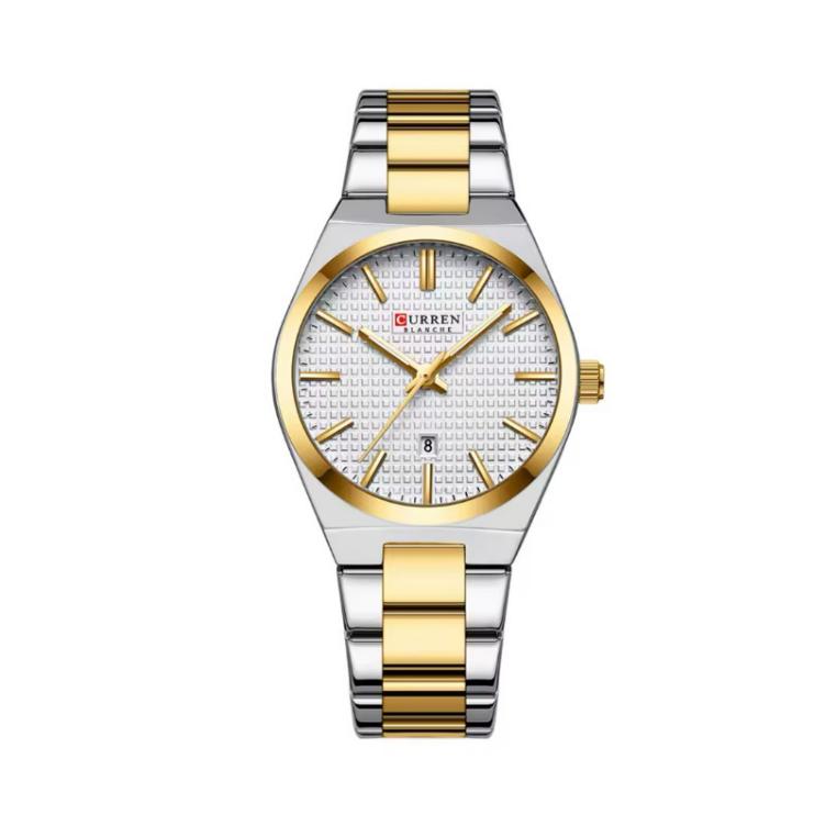 CURREN 8439 analog men's watch with black leather strap and modern minimalist dial.